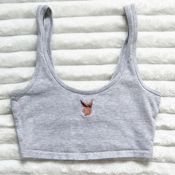 PLAYBOY by PacSun Cropped Tank Top With Embroidered Logo Gray Womens XS - Picture 1 of 6